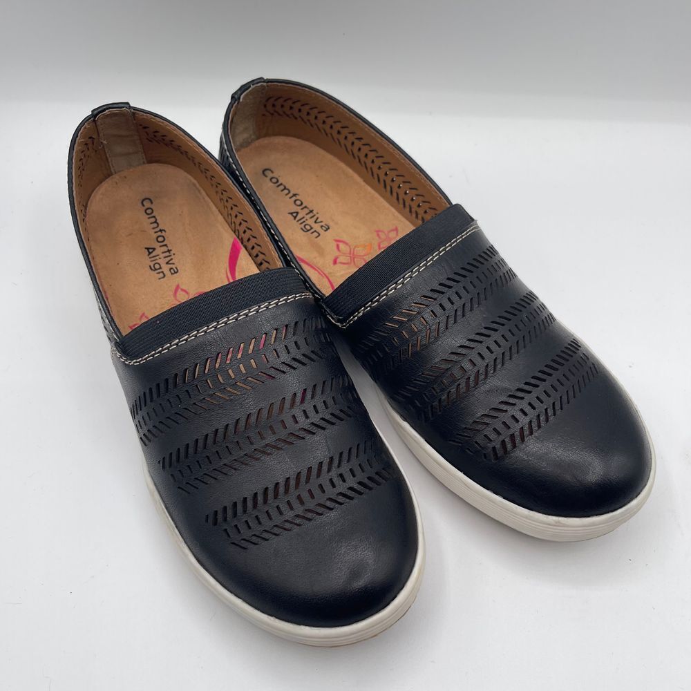 Comfortiva Loring Laser-Cut Slip-On Sneakers Black Leather Casual Comfort Shoe 7 - Picture 10 of 10